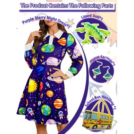 YAMQETKO Miss Frizzle Dress Peter Pan for Character Dress Up Day at Campus Purple Space Planet Patterned YA101-2-L