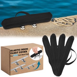 Jenaai 4 Pcs Dock Cleat Cover for 4/5/6 Inch Boat Cleat Elastic Black Neoprene Cover with Tether for Drop Prevention Compatible with Most Marine Cleats