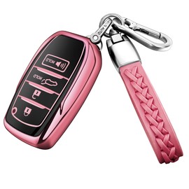 Autophone for Toyota Key Fob Cover with Leather Keychain Soft TPU Protection Key Case for 2025 Camry 2019-2024 Venza, RAV4 Prime, Land Cruiser, Fortuner, Grand Highlander, Corolla, 4-5Button(Pink)