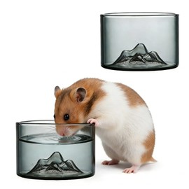 Acsist 2 Pcs Hamster Feeding & Water Bowls, Glass Hamster Water Bottle Rat Food Bowl Anti Turning Small Animal Bowls for Gerbils Mice Rats (Grey)