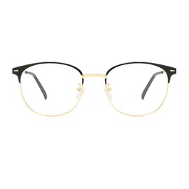 Shiratori New Vintage Fashion Half Frame Semi-Rimless Clear Lens Glasses, Black Gold…, One Size