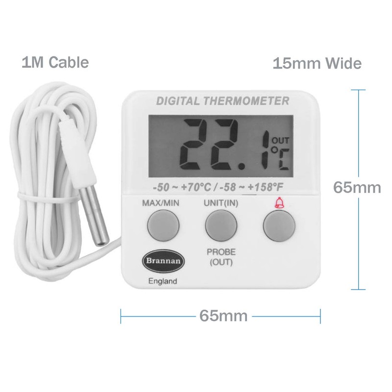 Brannan Calibrated Digital Fridge Freezer Thermometer With Probe and 2
