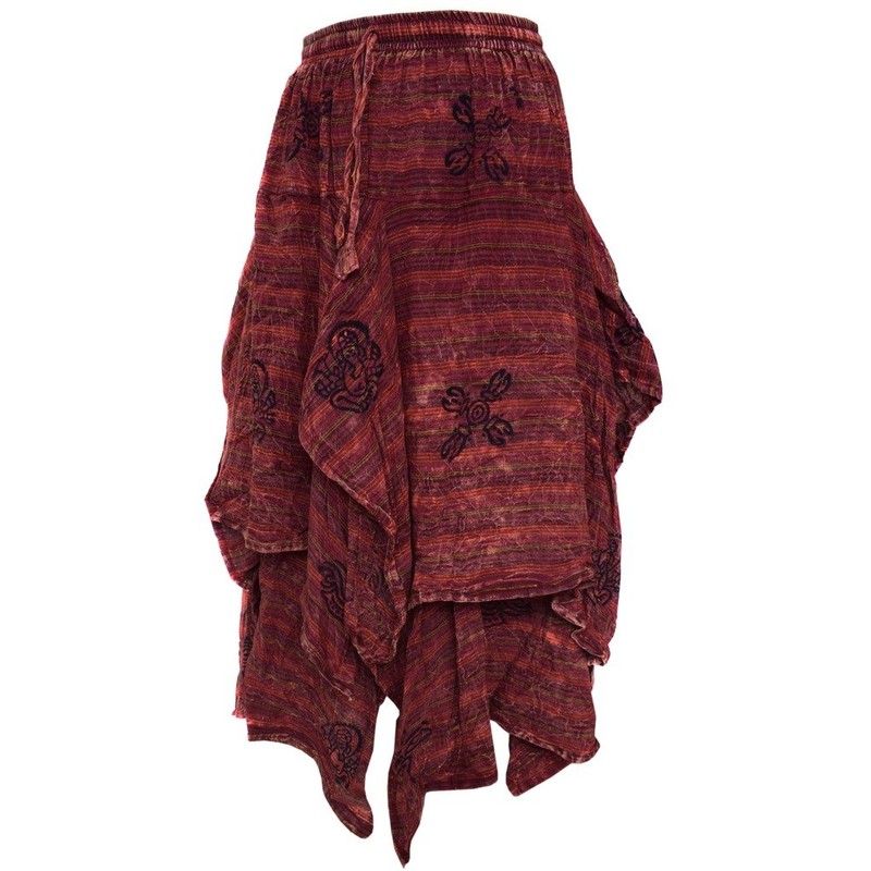 Gheri Cotton 2 Layer Asymmetrical Elastic Waist Long Summer Skirt
