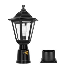 FUDESY Dusk to Dawn Sensor Outdoor Post Light, Waterproof Pole Lantern with Pier Mount Base, Exterior Plastic Lamp Light Fixture, for Garden, Patio, Pathway, FDS6163B1PS, Black, LED Bulb Included