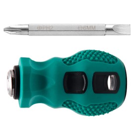 LEDXIN 2 in 1 Screwdriver, #2 Phillips & Slotted Screwdriver SL6 (6.3mm) & PH2 x 38mm, Magnetic Ratcheting Screwdriver with Anti-slip Handle