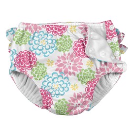 Ruffle Snap Reusable Absorbent Swimsuit Diaper-White Zinnia-24mo