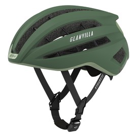 GLAMVILLA Road Bike Helmet for Men and Women, City Trekking Bicycle Helmet, Professional Competition, Ultra Light Ventilated Bicycle Helmet with Skeleton Magnetic Buckle (Dark Green, L)