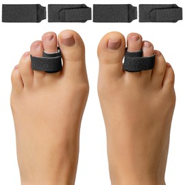 ZenToes Hammer Toe Corrector for Women & Men - Reusable Fabric Buddy Wraps for Broken Toes - Cushioned Toe Splint for Protection & Recovery & Hammertoe Straightener - 4 Count (OSFM, Firm Black)