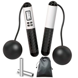 TirEurt Cordless Skipping Rope Smart Digital Wireless Skipping Rope Adjustable Weights/Length Jumping Rope with Calorie Counter For Adults Fitness Workout Equipment for Women Men Kids（Black White）