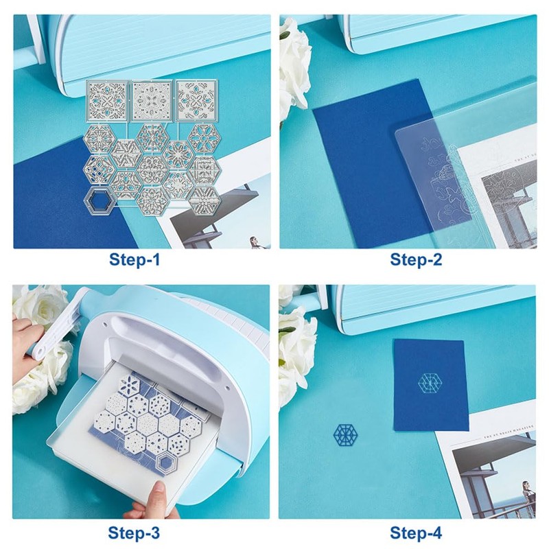 BENECREAT Honeycomb Metal Cutting Dies Stencils, Hexagon & Square Floral