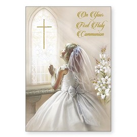 Communion 'Pretty Girls On Your First Holy Card Gold Embossed GIRL