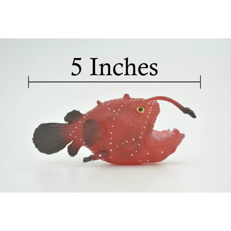 K&M Anglerfish Toy Red, Hand Painted Realistic Rubber, Figure, Model