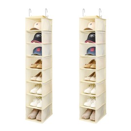 Berdeng Hanging Shoe Organizer for Closet with Side Mesh Pockets，Hat Racks for Baseball Caps，Shoe and Hat Holder & Storage，8-Shelf，Beige，2 Pack