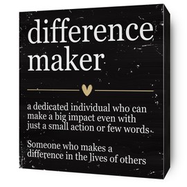 Difference Maker Definition Home Office Decor Wooden Box Sign, Motivational Farmhouse Decorative 6 X 6 Inch