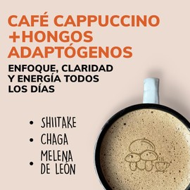 Café Soluble Adaptogénico BEYOND VITAMINS – Con Melena de León, Chaga y Shiitake | Cappuccino Energizante Bajo en Calorías y Glucosa | Para Tomar Frío o Caliente 