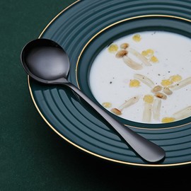 Berglander Black Soup Spoon of 6, Stainless Steel Round Spoons Cutlery, Classic Shiny Black Soup Spoon, Table Spoon Set, Dishwasher Safe