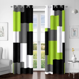 Tyrot Lime Green 100% Blackout Curtains for Bedroom 63 inch Length 2 Panels Set Light Fresh Modern Abstract Geometric Black Out Curtains Insulated Room Darkening Window Drapes for Living Room, 52Wx63L