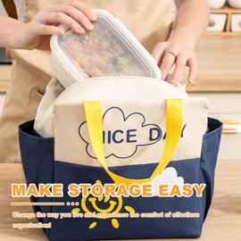 Insulated Lunch Bag with Foil Layer - Double Side Pockets, Thermal Lunch Box Carrier for Kids & Adults - Leak Proof & Lightweight for School, Work, Picnic - Cute Cartoon Design（White Cloud）