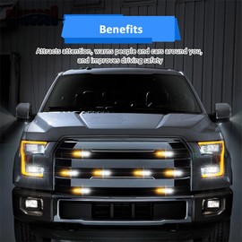 SI (8PCS) 12-LED Amber White Grill Side Marker Emergency Strobe Light Bar Kit Truck