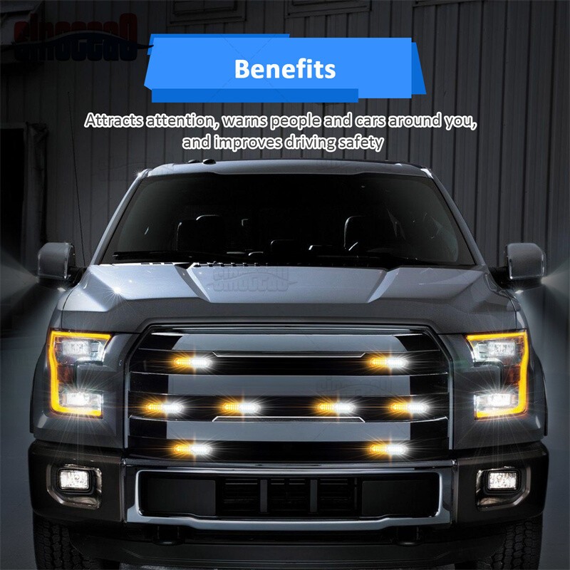 SI (8PCS) 12-LED Amber White Grill Side Marker Emergency Strobe