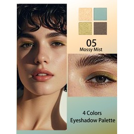 4 Colors Eyeshadow Palette, Matte Shimmer Eye Shadow, Highly Pigmented Long Lasting Waterproof Eye Shadow Palette Makeup, Sombras Para Ojos, Gold Green Blue Eyeshadow Makeup Beauty Gift for Woman 05