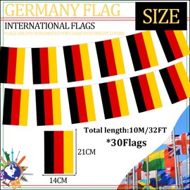 10m/32.8ft Germany Flag Bunting with 30 Flags for Oly 2024 Decorations, German Banner for Paris Oly 2024, Indoor/Outdoor Euros Football Game Sports Event, Germany Party Decorations