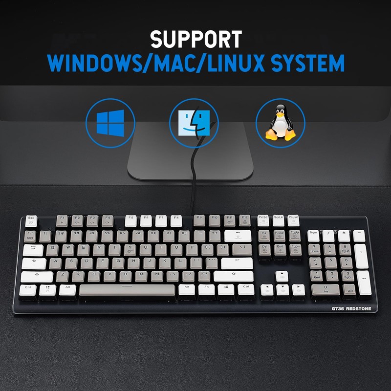 Hexgears GK735 Wired Full Size Mechanical Keyboard, Aluminum Housing Built