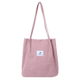 Etercycle Women's Cord Shoulder Bag, Large Cord Bag, Casual Tote Handbag, Fashionable Fabric Bag for Everyday Use, Office, School Trip and Shopping Polyester, pink