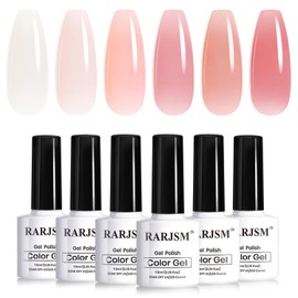 RARJSM Jelly Nude Gel Nail Polish Set 6 Transparent Neutral Skin Tone Colors Milky White Clear Pink Sheer Rose Red French Manicure LED UV Gelpolish Soak Off Curing Requires for Home Salon 7.5ml