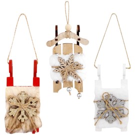Christmas Wooden Ornament 3Pcs Snowflake Xmas Tree Hanging Wooden Christmas Decorations Wood Carving Ornaments Sled Pendant Reindeer Xmas Hanging Ornaments Decoration Gift Tags Christmas Tree Decor
