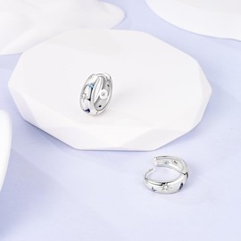 NARMO Earrings for Women 925 Sterling Silver Colourful Heart Hoop Feather Hoop Cross Hoop Small Hoop Earrings Huggie Earrings for Women Hoop Earrings, Sterling Silver, Cubic Zirconia