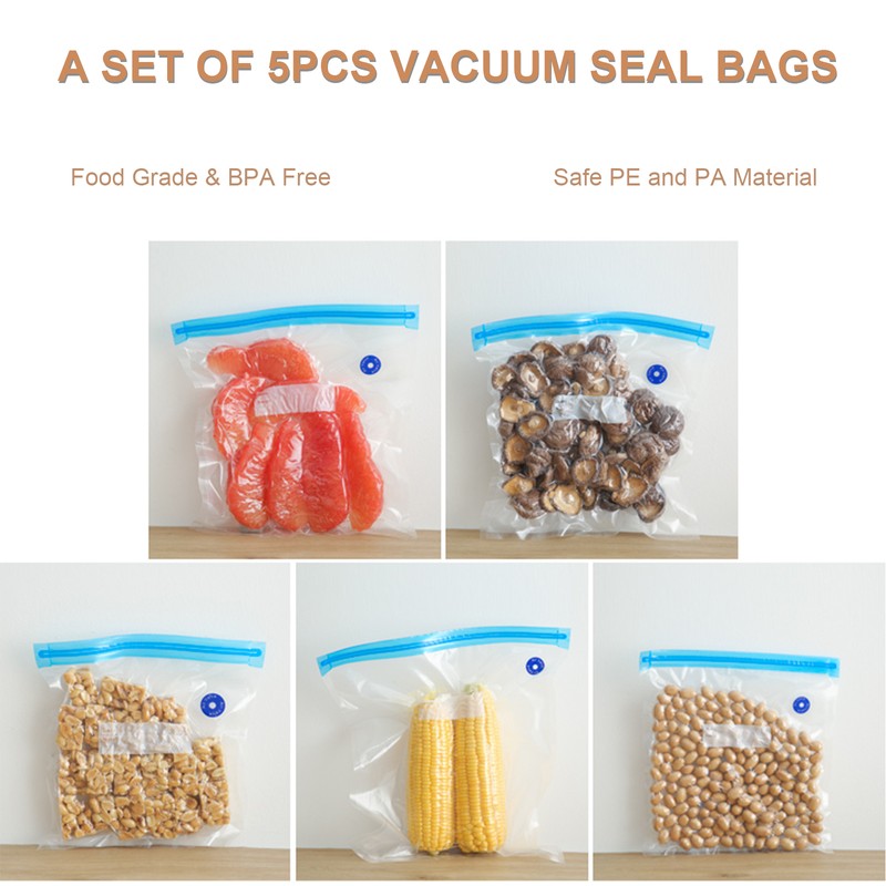 5pcs Vacuum Sealer Storage Bags Air Pump for Food Storage
