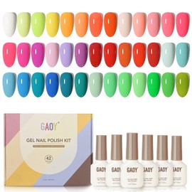 GAOY 42 Pcs Gel Nail Polish Kit, Red Blue Green Colors All Seasons Gel Nail Polish Set with Glossy & Matte Top Coat and Base Coat for Nail Art DIY at Home