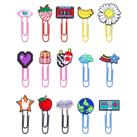 YETOOME 15 clips de papel para marcapáginas de dibujos animados de silicona con clips coloridos para niños, escuela, profesores, suministros de oficina, papelería para estudiantes (estilo mixto)