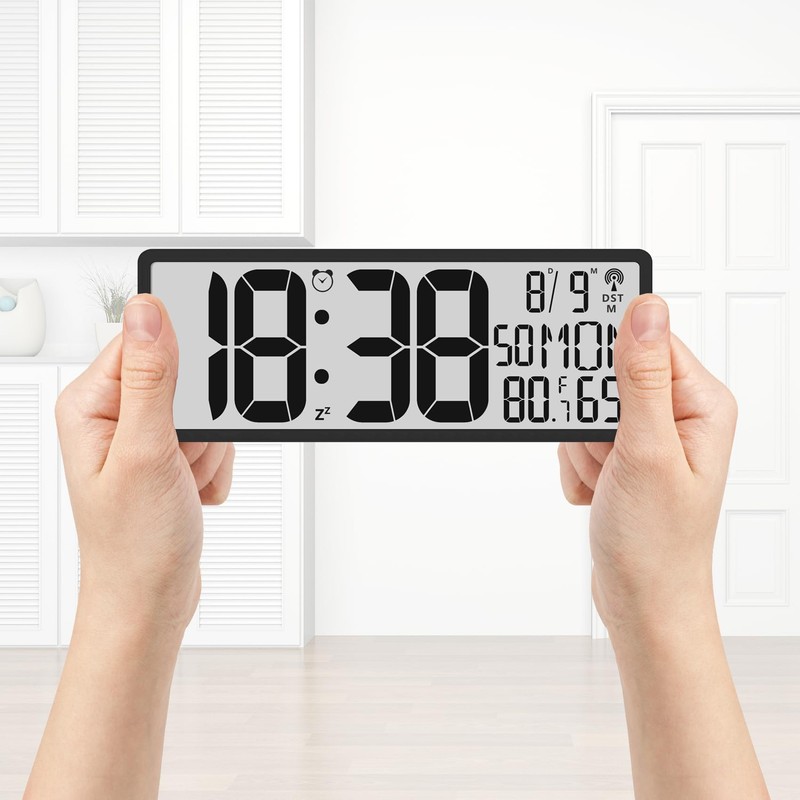 Digital LCD Atomic Desktop Clock, 7.8" Screen with Time, Date,