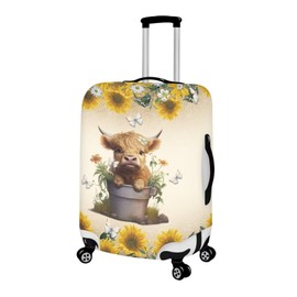 Dremagia Highland Cow Suitcase Cover for Luggage Zipper Closure Luggage Covers Anti-Scratch Dust-Proof Luggage Cover Protector Travel Essential Protector Cute Elastic Baggage Case(Sunflower), 18-21