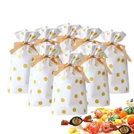 DKAOVH 50 Pack Plastic Drawstring Gift Bags, Candy Bags, Treat Bags, Cookie Bags, Party Favor Gift Wrapping, for Christmas, birthday party, wedding party, Thanksgiving gathering