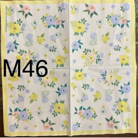 TWO Individual Cocktail Napkins For Decoupage. Blue Pink Yellow Flowers