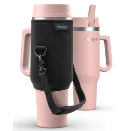 RANGLAND 40 oz Tumbler with Handle and Carrying Sleeve – Insulated Water Bottle Cup with Straw Lid and Neoprene Bag Carrier, Blush Pink