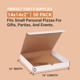 Aviditi Large Pizza Boxes 14 Inch - 14" L x 14" W x 2" H, White (50-Pack) Extra Strong Quick Assembly Cardboard Boxes for Pizza, Pizza Party Supplies, Heavy Duty Food Storage Takeout Container