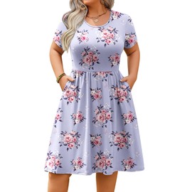 IN'VOLAND Womens Plus Size Mini Dresses Summer Casual Short Sleeve Fahion Loose Dress with Pockets
