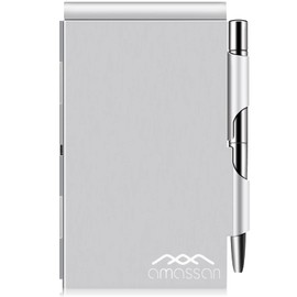 amassan Metal Pocket Notebook, Portable Small Pocket Notepad Aluminum Note Case with Mini Metal Pen and 60-Page Sheets (Pure Sliver)