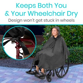 Vive Wheelchair Poncho - Lightweight, Breathable and Waterproof Raincoat - Reusable and Packable Cape With Hood- Men, Women