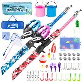 WIDDEN 2 Pack Kids Fishing Pole, Portable Telescopic Kids Fishing Poles Set for Boys and Girls, Fishing Rod and Reel Combo Kit with Tackle Box, and Fishing Net, Best Fishing Pole for Toddler Youth