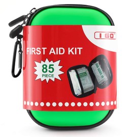 I GO 85 Pieces Hard Shell Mini Compact First Aid Kit, Small Personal Emergency Survival Kit for Travel Hiking Camping Backpacking Hunting Marine Car, Green