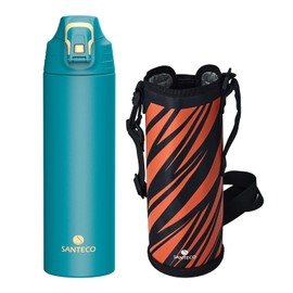 SANTECO Water Bottle, Lockable Thermos Flask, Water Bottle, Stainless Steel, 1 Litre, BPA-Free with Carry Bag, Direct Drinking Insulated Jug, Dishwasher Safe for Travel, Camping, Blue