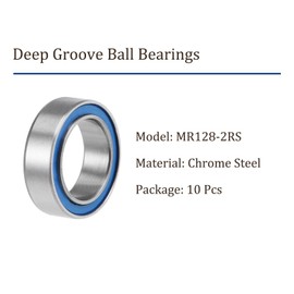 Kozelo MR128-2RS Deep Groove Ball Bearings, 8 mm x 12 mm x 3.5 mm, Chrome Steel Bearings for Skateboards, Inline Skates, Scooters and Longboards, Pack of 10