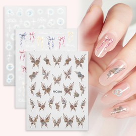 QIUTIMIY 3 Sheets Nail Art Stickers Decals Self-Adhesive 5D Embossed Nail Design Supplies Accessories(Elegant Butterflies)