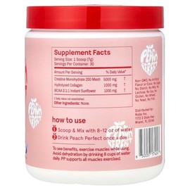 Peach Perfect Mezcla de creatina para mujeres – Monohidrato de creatina micronizada con BCAA y colágeno para apoyo de la fuerza de los glúteos – Sin s