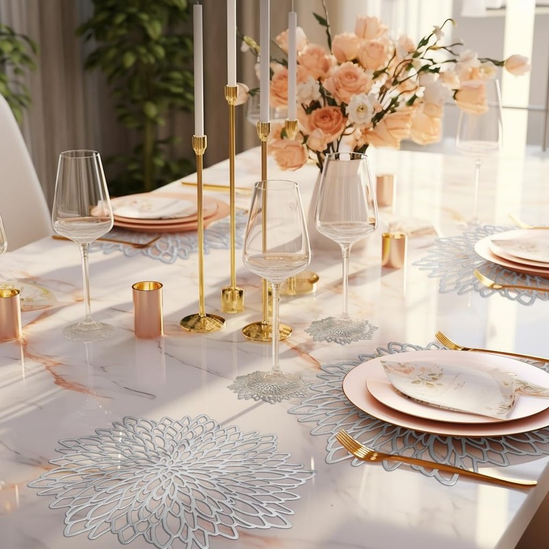 HEYOMART Round PVC place mat set, washable place mats, round,